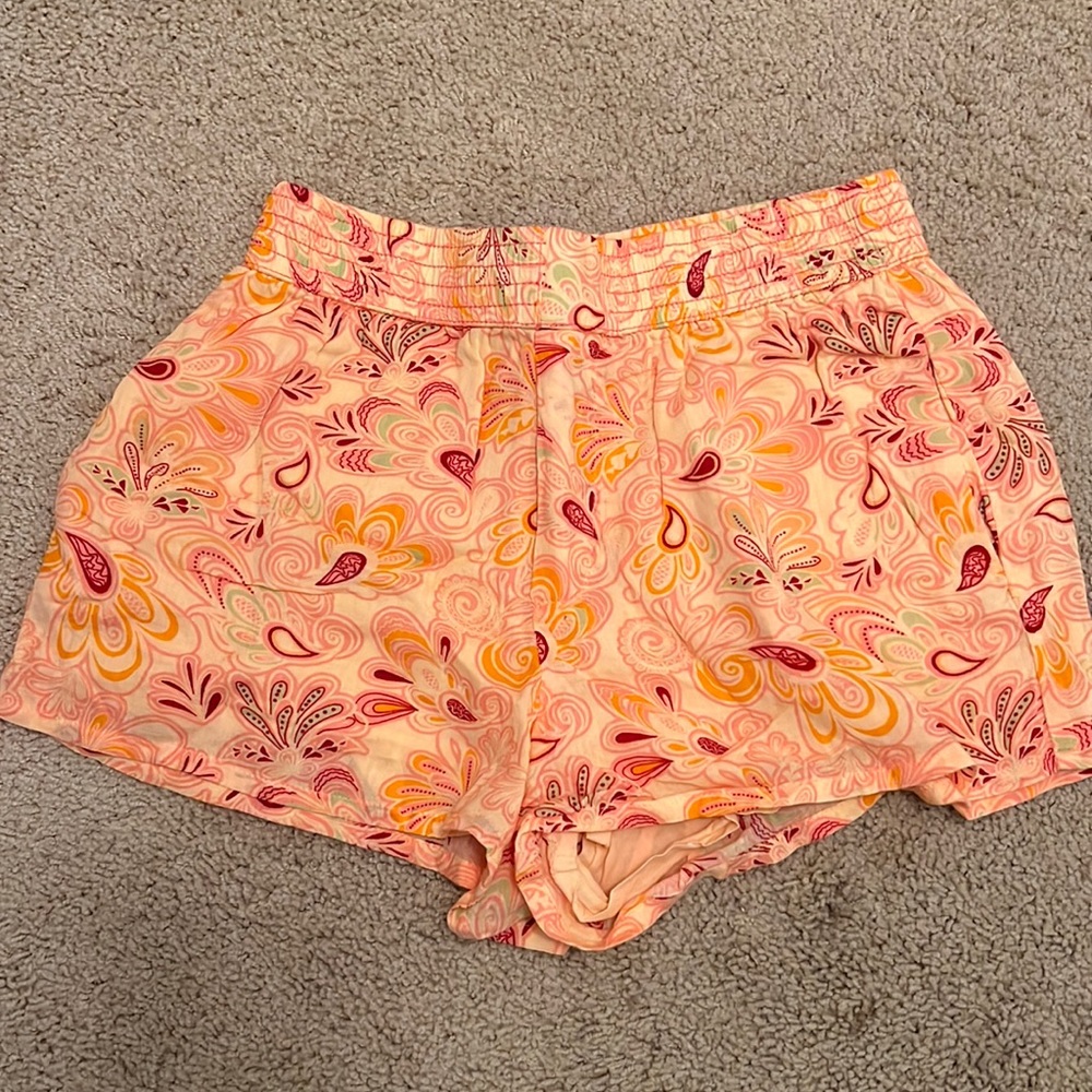 Zara Shorts Womens XS Peach Pink Paisley Elastic Waist Pockets Lined Pull On